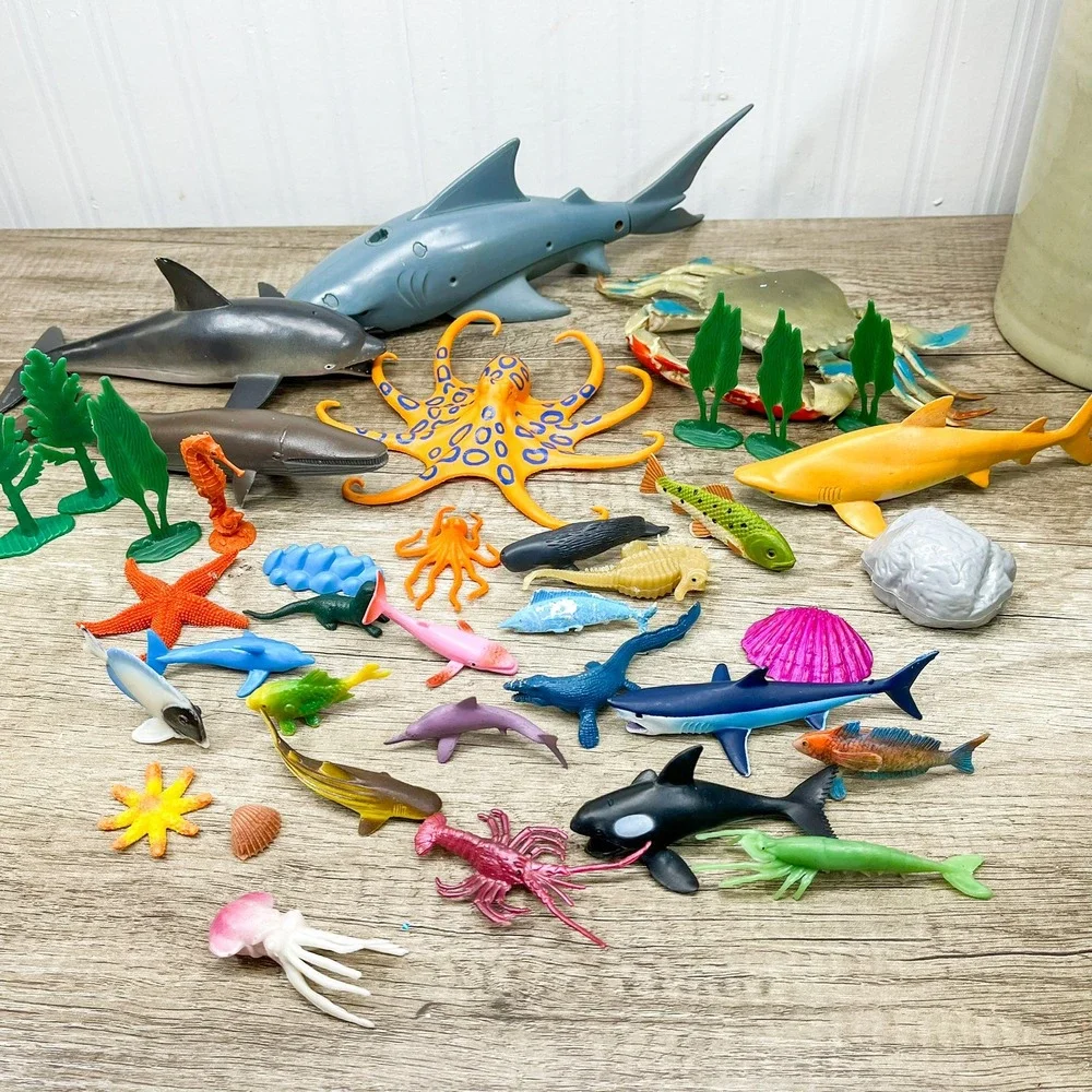 Sea Creature Toy Lot Sharks Whale Octopus Crab Fish Plastic Figures